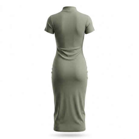 Casual Ribbed Mock Neck Short Sleeve Maxi Dress