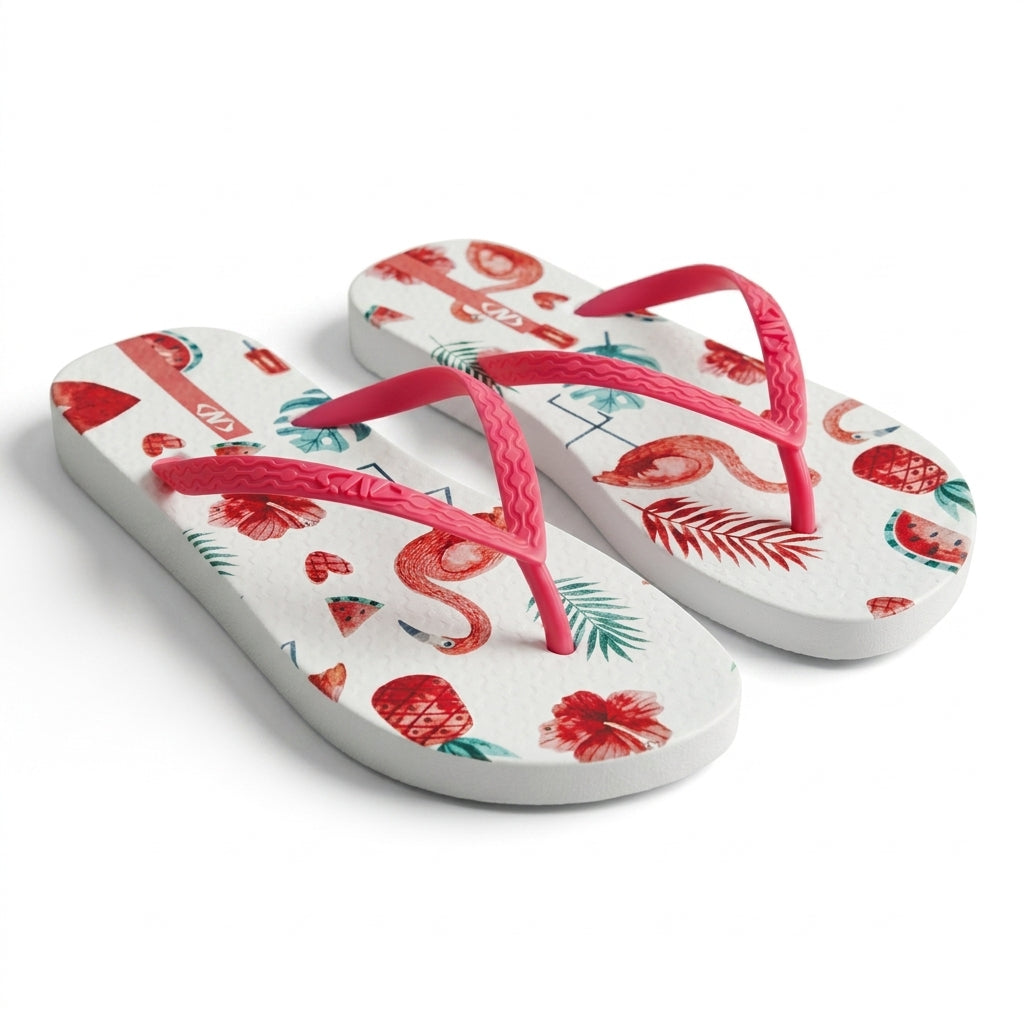 Women Flamingo Print Flip Flop Sandals With Straps