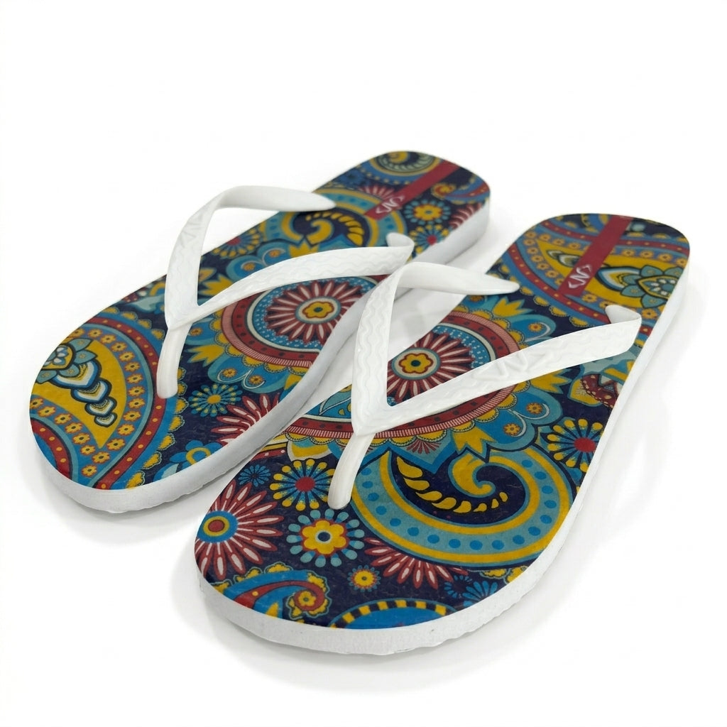Women Strap Paisley Print Flip Flop Sandals