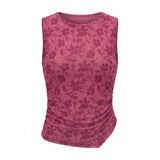 Casual Floral Mesh Ruched Sleeveless Top