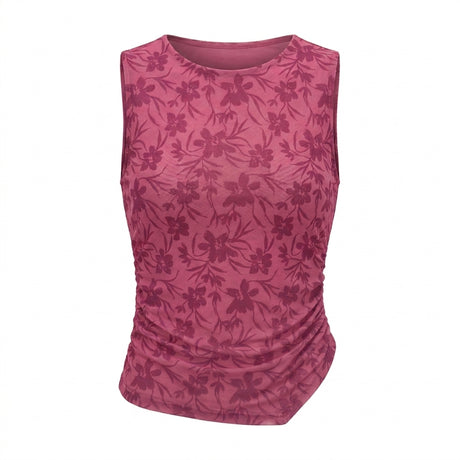 Casual Floral Mesh Ruched Sleeveless Top