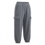 Fleece Cargo Jogger Pants With Elastic Waist