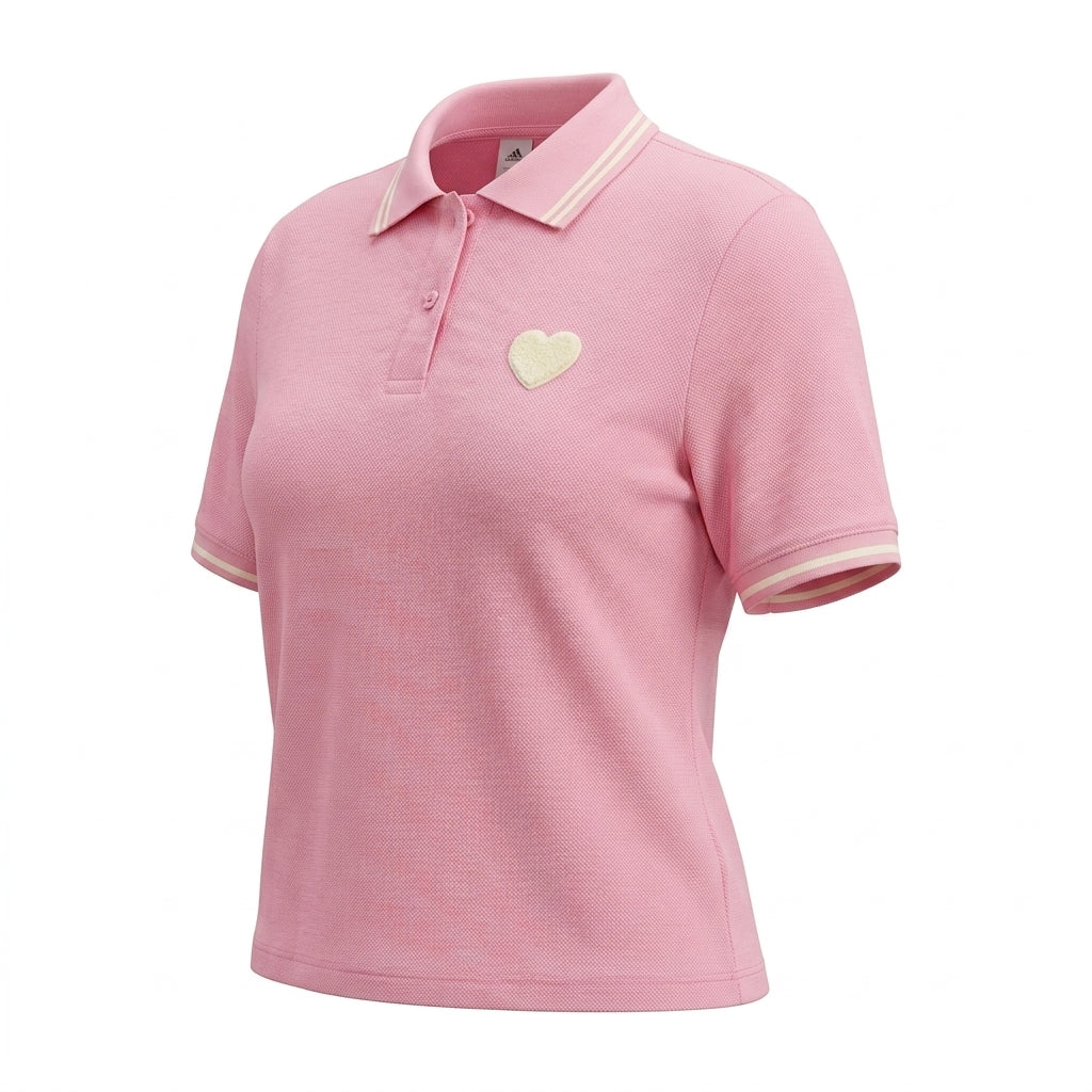 Casual Contrast Trim Short Sleeve Polo Top With Heart
