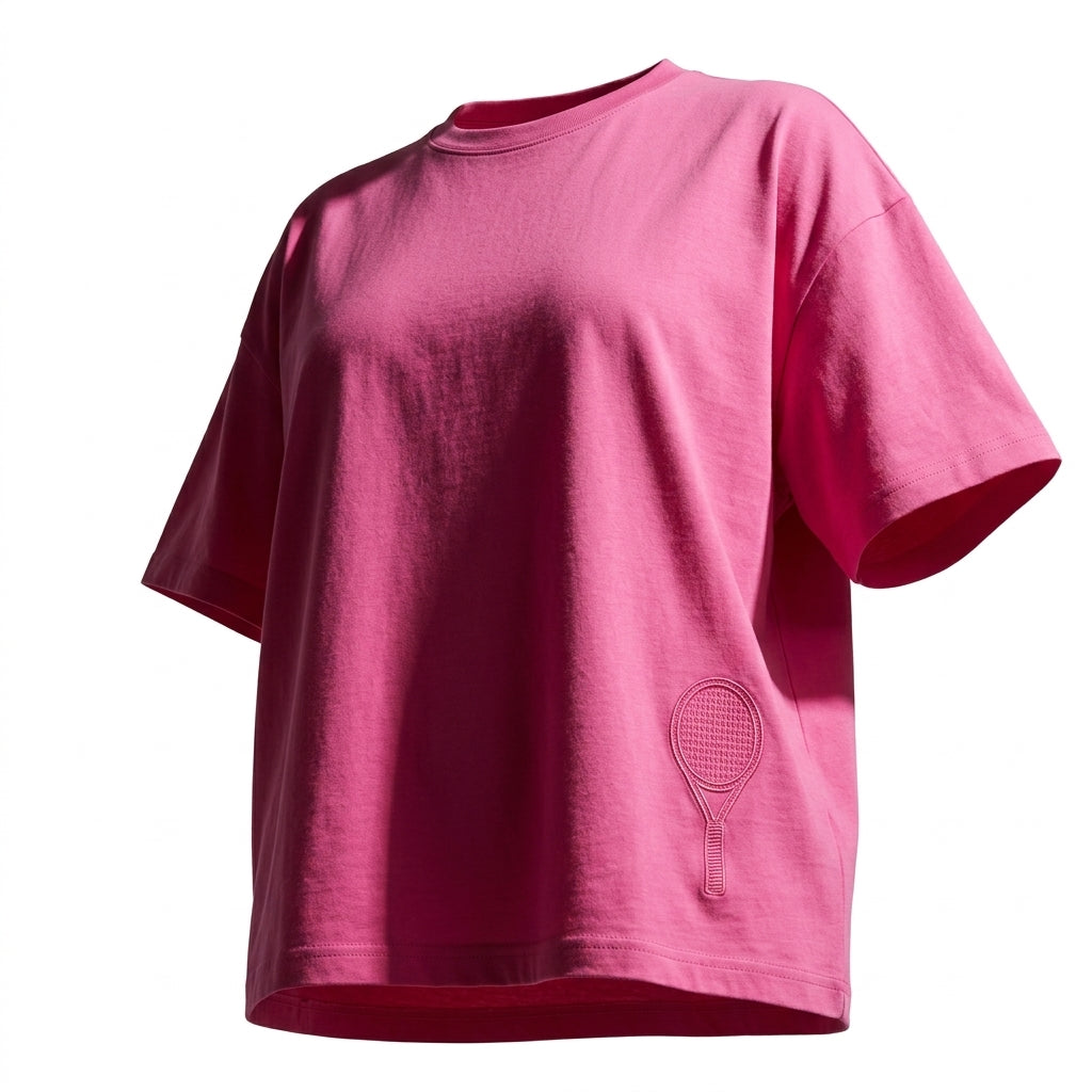 Women Short Sleeve T Shirt With Tennis Racket Embroidery