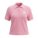 Casual Contrast Trim Short Sleeve Polo Top With Heart