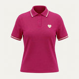 Casual Contrast Trim Short Sleeve Polo Top With Heart