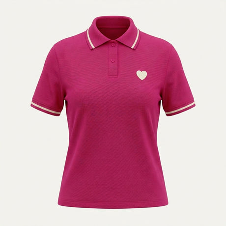Casual Contrast Trim Short Sleeve Polo Top With Heart