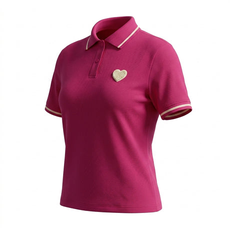 Casual Contrast Trim Short Sleeve Polo Top With Heart