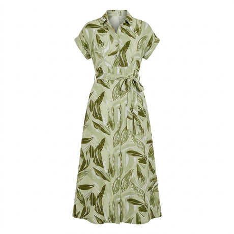 Women Leaf Print Button Front Midi Dress
