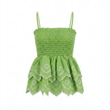 Casual Smocked Tiered Camisole Top With Embroidered Eyelet
