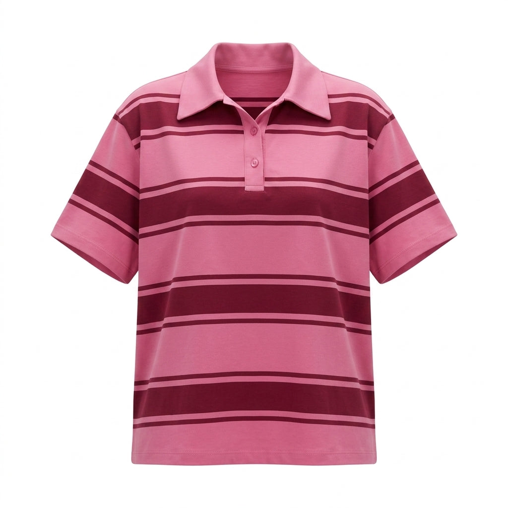 Casual And Striped Short Sleeve Polo Top