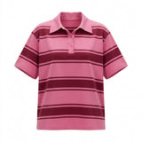 Casual And Striped Short Sleeve Polo Top