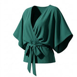 Tie Waist Cap Sleeve Blouse