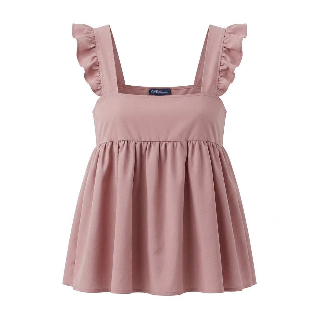Casual Sleeveless Peplum Top With Ruffle Strap