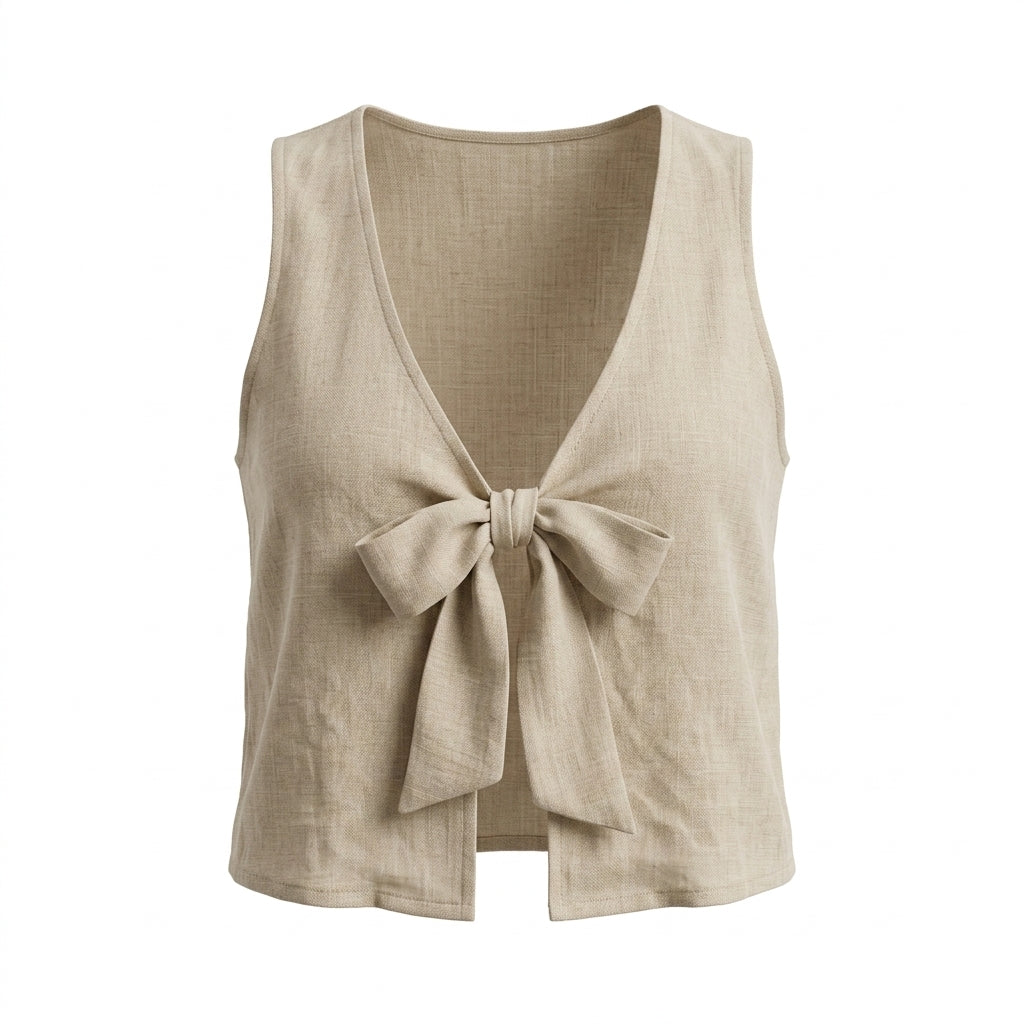 Women Tie Front Sleeveless Vest