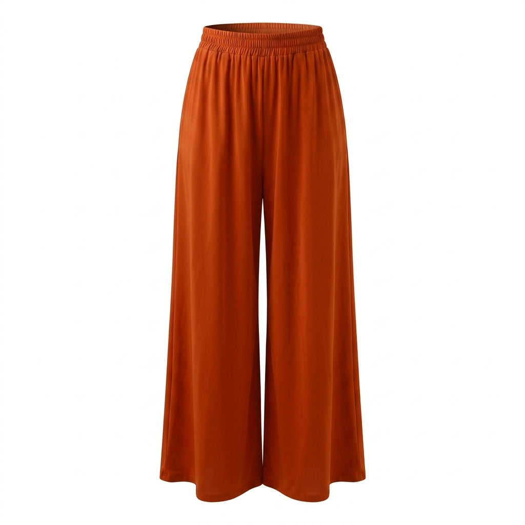 Casual Elastic Waist Wide Leg Pants