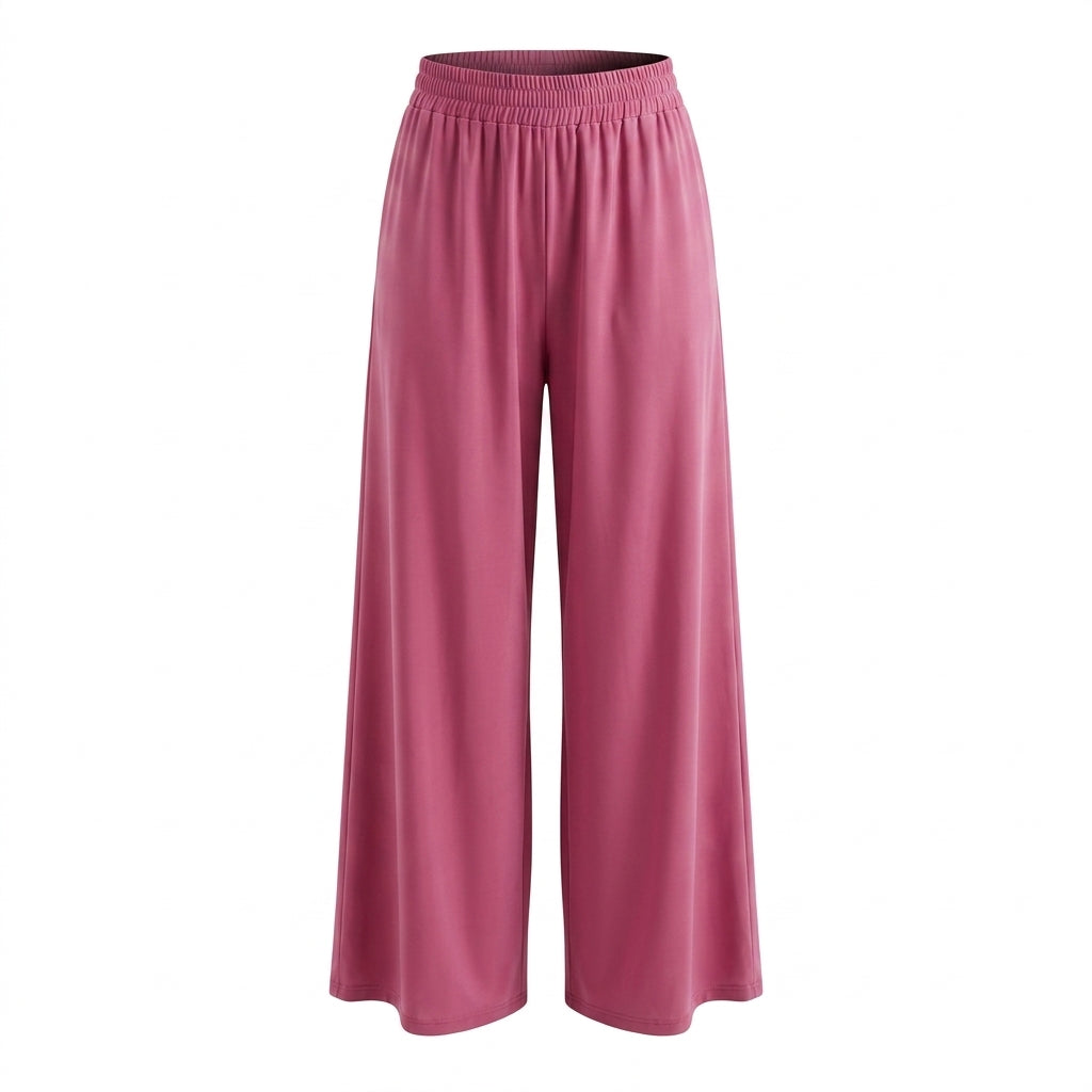 Casual Elastic Waist Wide Leg Pants