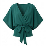 Tie Waist Cap Sleeve Blouse