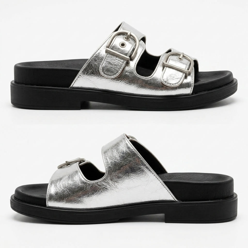 Double Buckle Comfort Slide Sandals