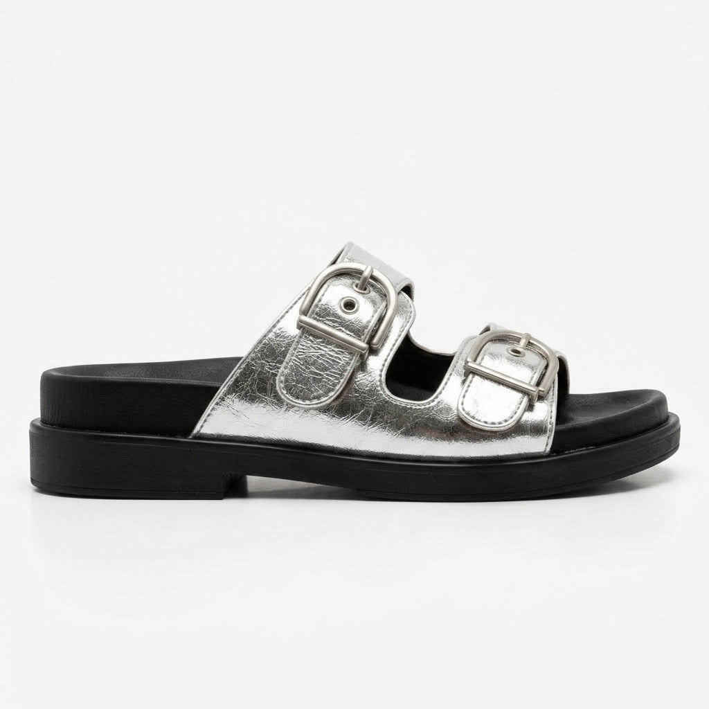 Double Buckle Comfort Slide Sandals