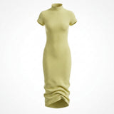Casual Ribbed Mock Neck Short Sleeve Maxi Dress