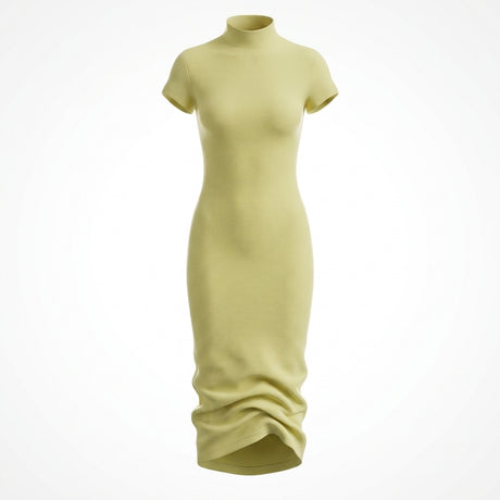 Casual Ribbed Mock Neck Short Sleeve Maxi Dress