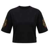Women Embroidered Sleeve Cropped T Shirt Floral