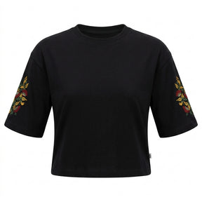 Women Embroidered Sleeve Cropped T Shirt Floral