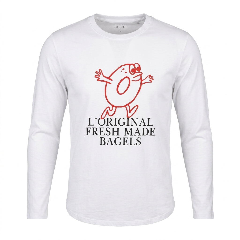 Casual Women Long Sleeve Graphic T Shirt Fresh Made Bagels Print
