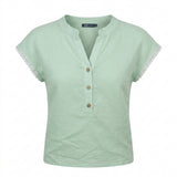 Casual Wear Women Lace Trim Henley Top