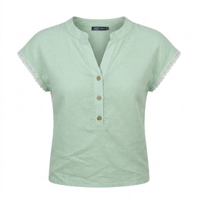 Casual Wear Women Lace Trim Henley Top
