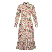 Casual Women Floral Button Down Maxi Shirt Dress With Ruffle Hem