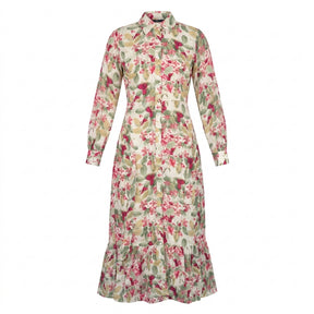 Casual Women Floral Button Down Maxi Shirt Dress With Ruffle Hem
