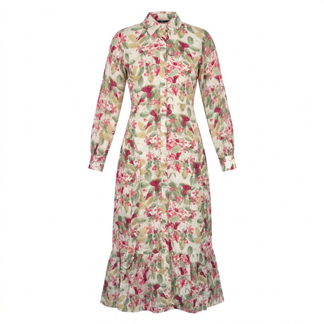 Casual Women Floral Button Down Maxi Shirt Dress With Ruffle Hem