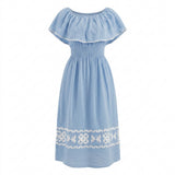 Casual Women Off Shoulder Ruffle Maxi Dress With Floral Border