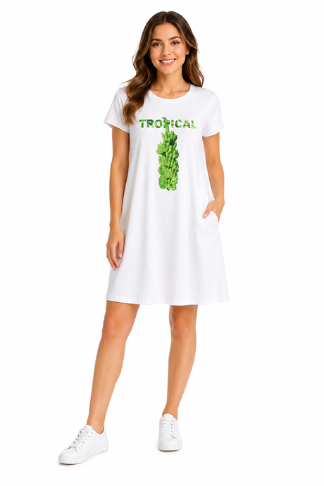 Casual Women Tropical Banana Graphic Sleep Dress
