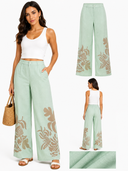 Casual Wear Women Tropical Print Wide Leg Pants